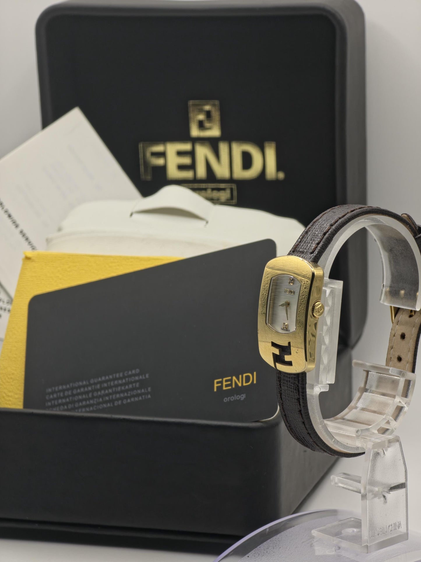 Fendi Women Quartz Watch Gold Tone Case Leather Strap Swiss Made | - 105