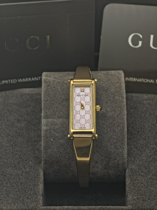 Gucci 1500L Women’s Swiss Quartz Watch Gold Tone Pink GG Dial | - 107