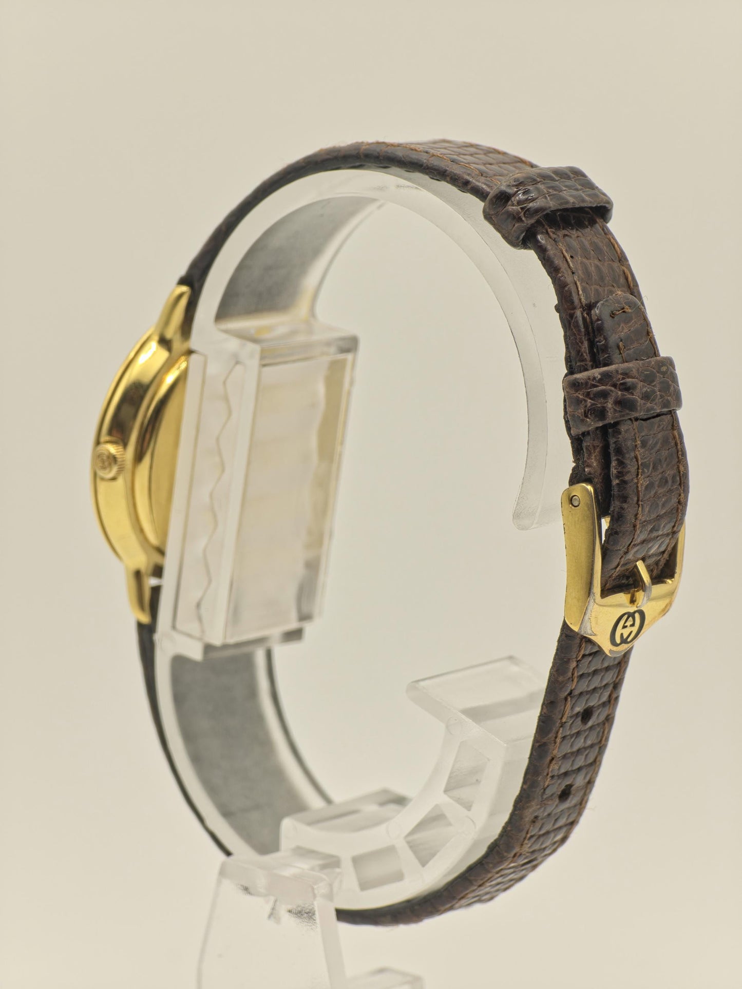 Gucci 3000L Quartz Watch Gold Plated Swiss Made Brown Leather Strap Women Vintage | - 44