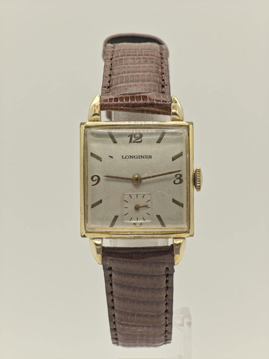 Longines Vintage Mechanical Watch Small Seconds Gold Tone Case Brown Leather Strap Men | - 45