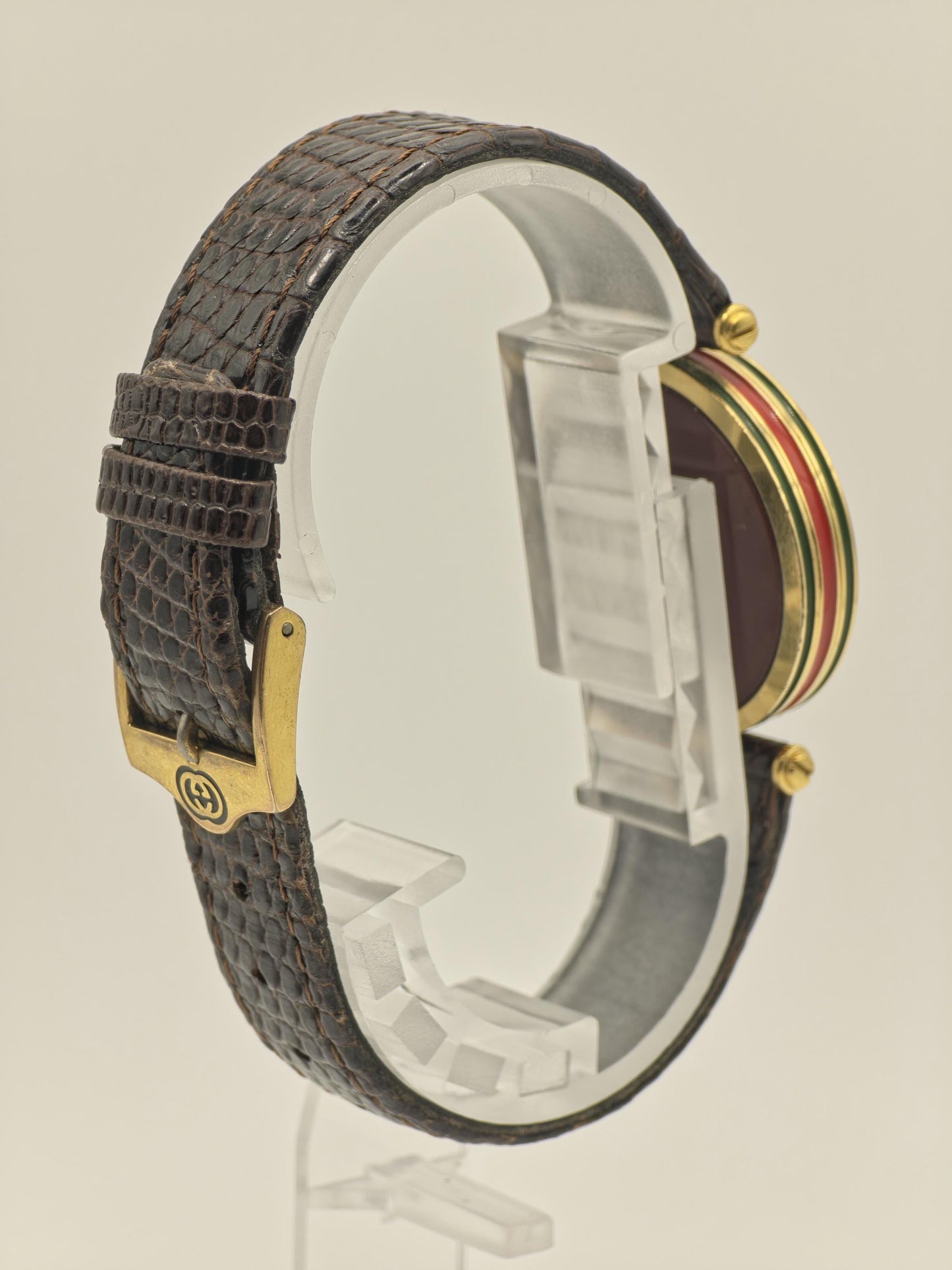 Gucci Swiss Made Quartz Watch Gold Tone Case Leather Strap Women Vintage | - 50