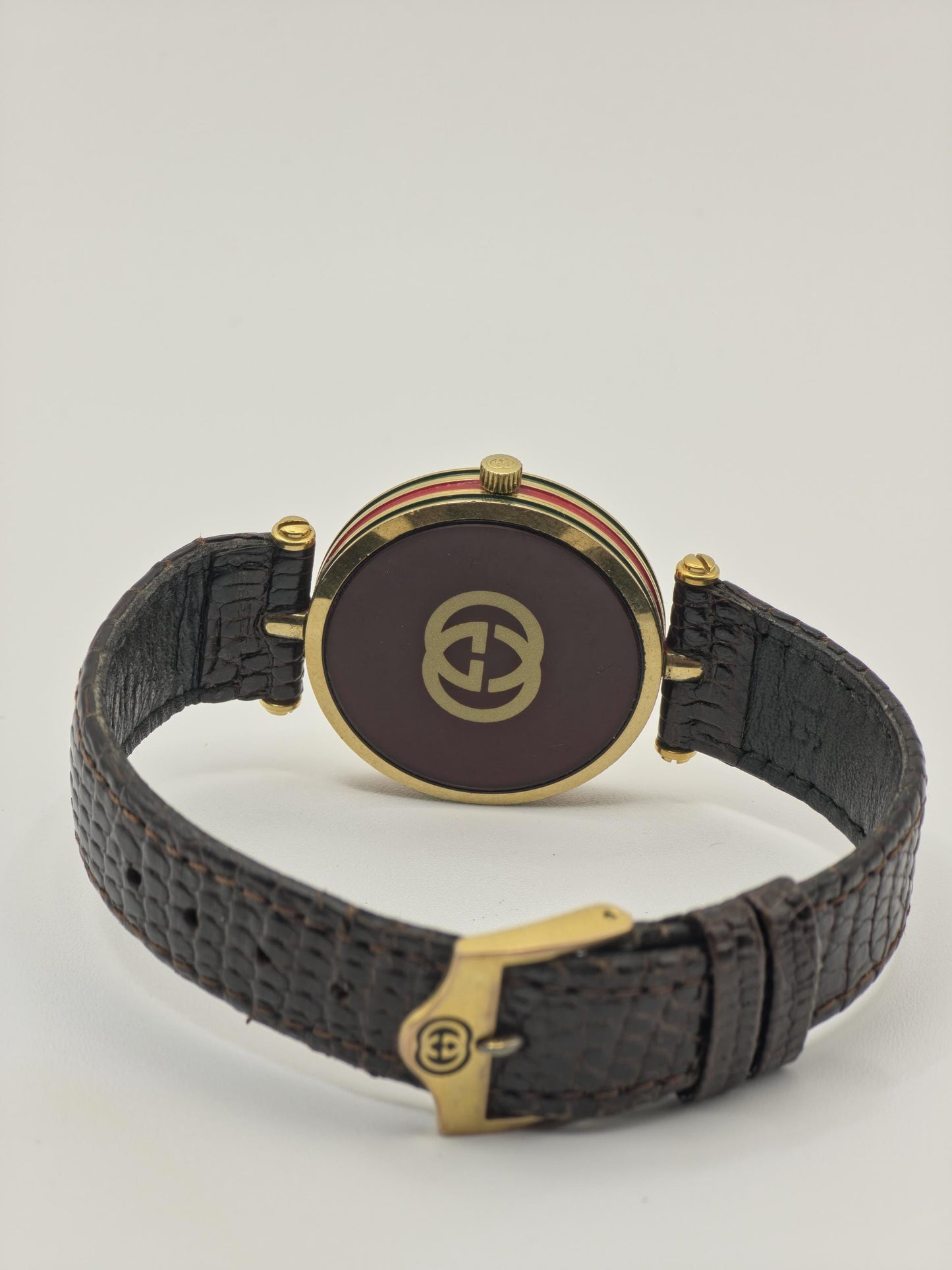 Gucci Swiss Made Quartz Watch Gold Tone Case Leather Strap Women Vintage | - 50