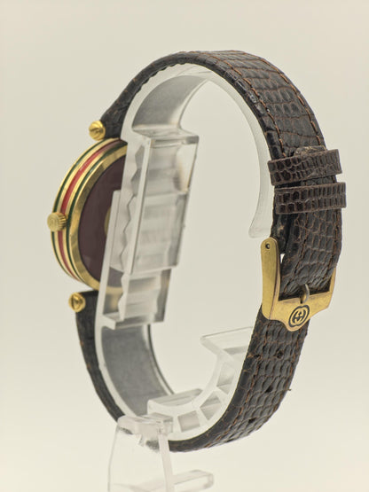 Gucci Swiss Made Quartz Watch Gold Tone Case Leather Strap Women Vintage | - 50