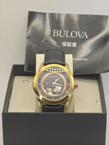 Bulova Automatic 21 Jewels Men’s Watch 97A116 Gold Tone Open Heart Box & Warranty | - 61