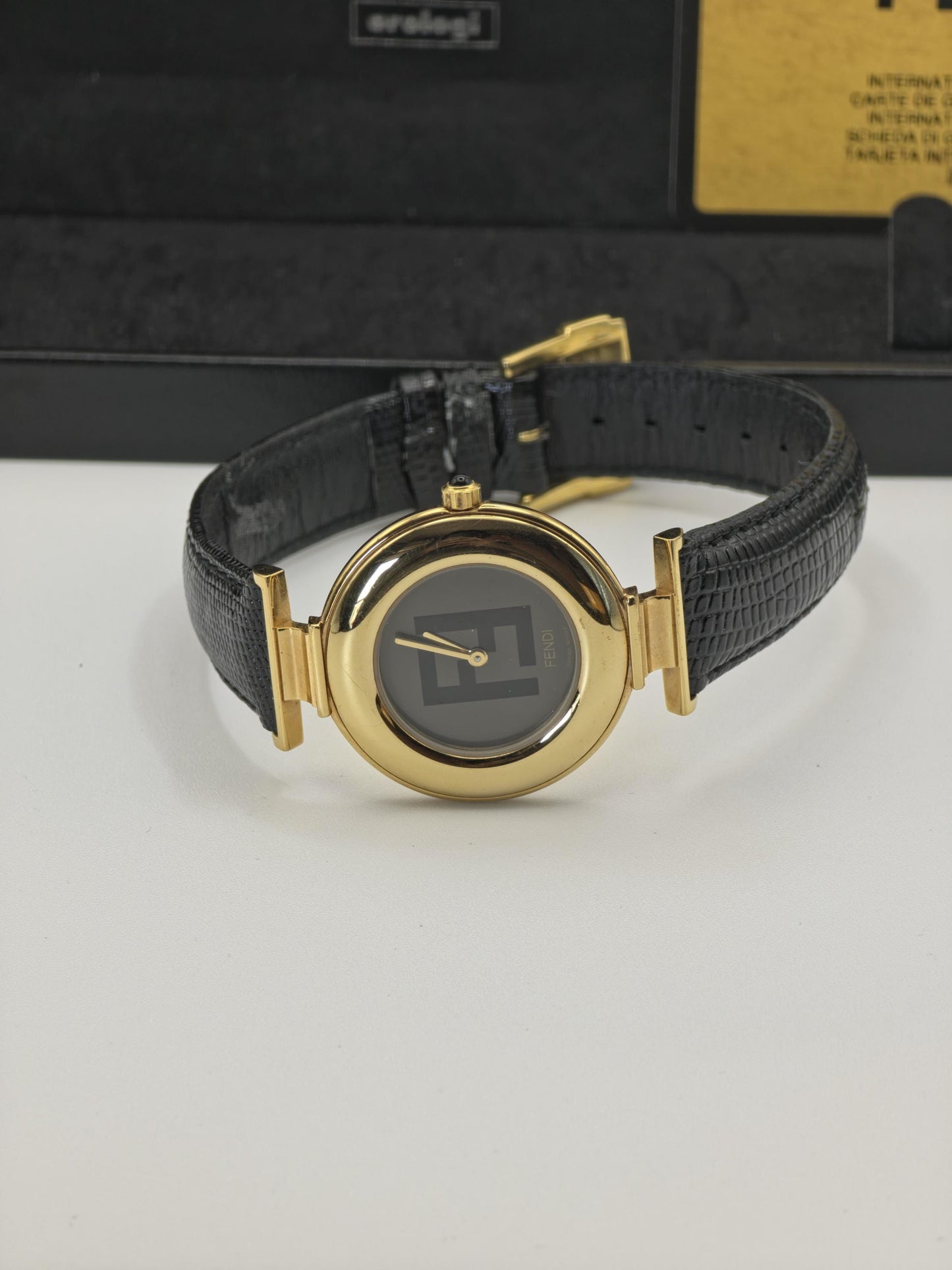 Fendi 320G Quartz Wristwatch Black Dial Gold Tone Case Leather Strap Box Guarantee | - 64
