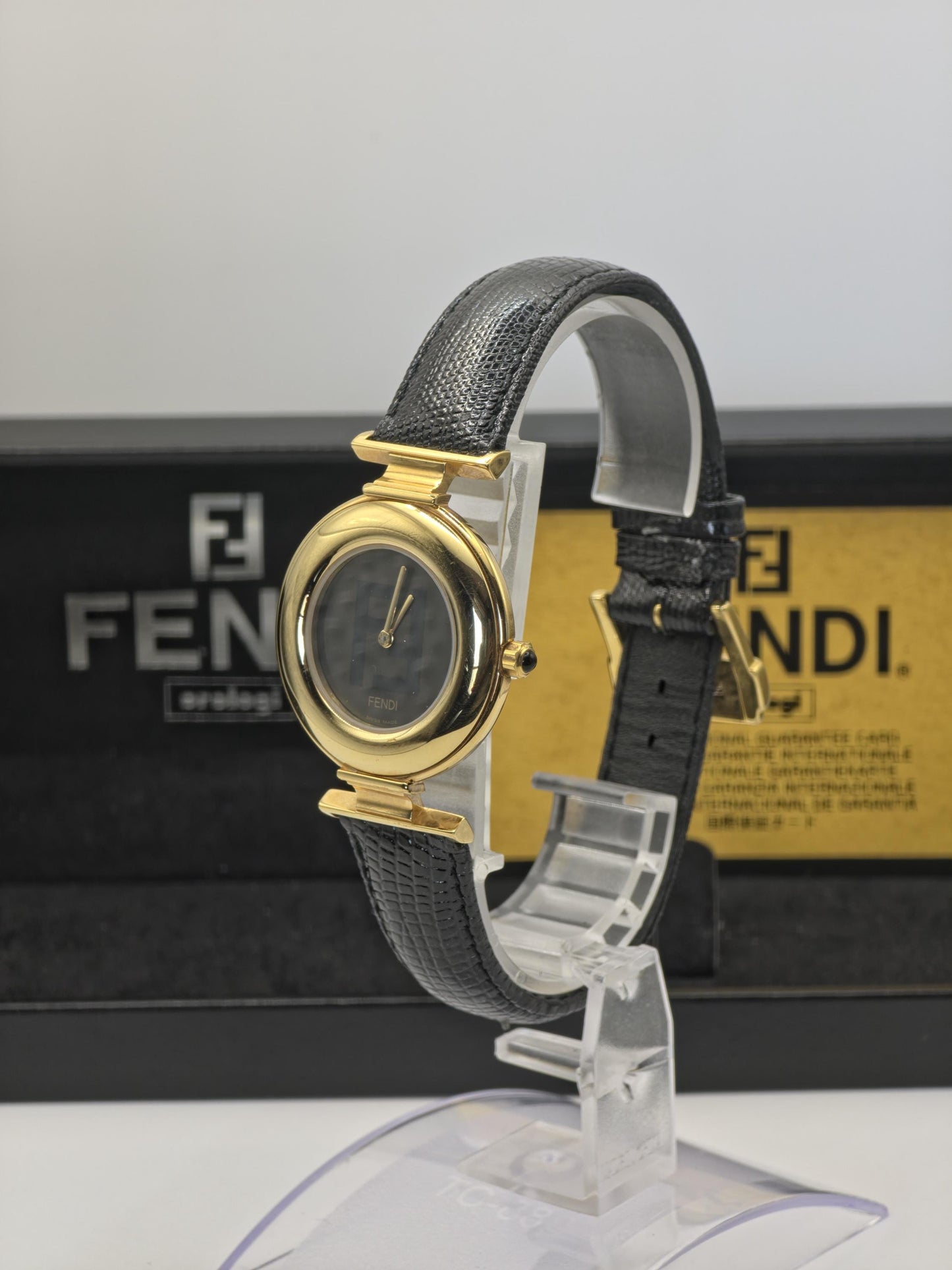 Fendi 320G Quartz Wristwatch Black Dial Gold Tone Case Leather Strap Box Guarantee | - 64