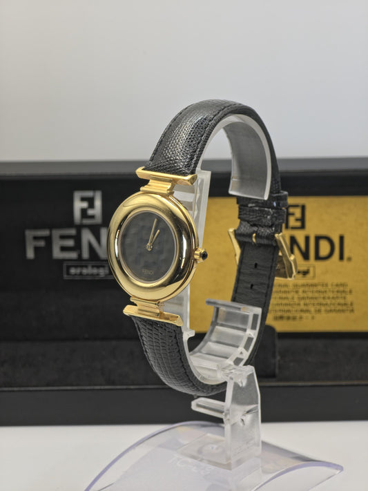 Fendi 320G Quartz Wristwatch Black Dial Gold Tone Case Leather Strap Box Guarantee | - 64