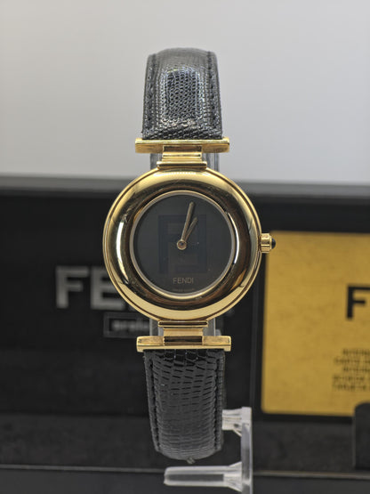 Fendi 320G Quartz Wristwatch Black Dial Gold Tone Case Leather Strap Box Guarantee | - 64