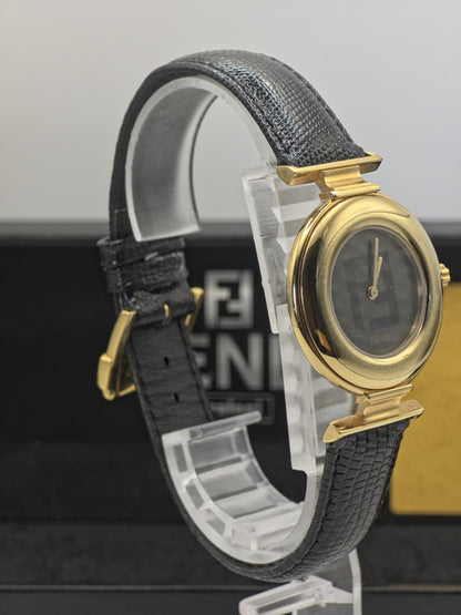 Fendi 320G Quartz Wristwatch Black Dial Gold Tone Case Leather Strap Box Guarantee | - 64
