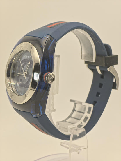 Gucci Sync 137.1 Mens Quartz Wristwatch Blue Dial Rubber Strap 5ATM Swiss Made | - 69