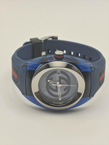 Gucci Sync 137.1 Mens Quartz Wristwatch Blue Dial Rubber Strap 5ATM Swiss Made | - 69