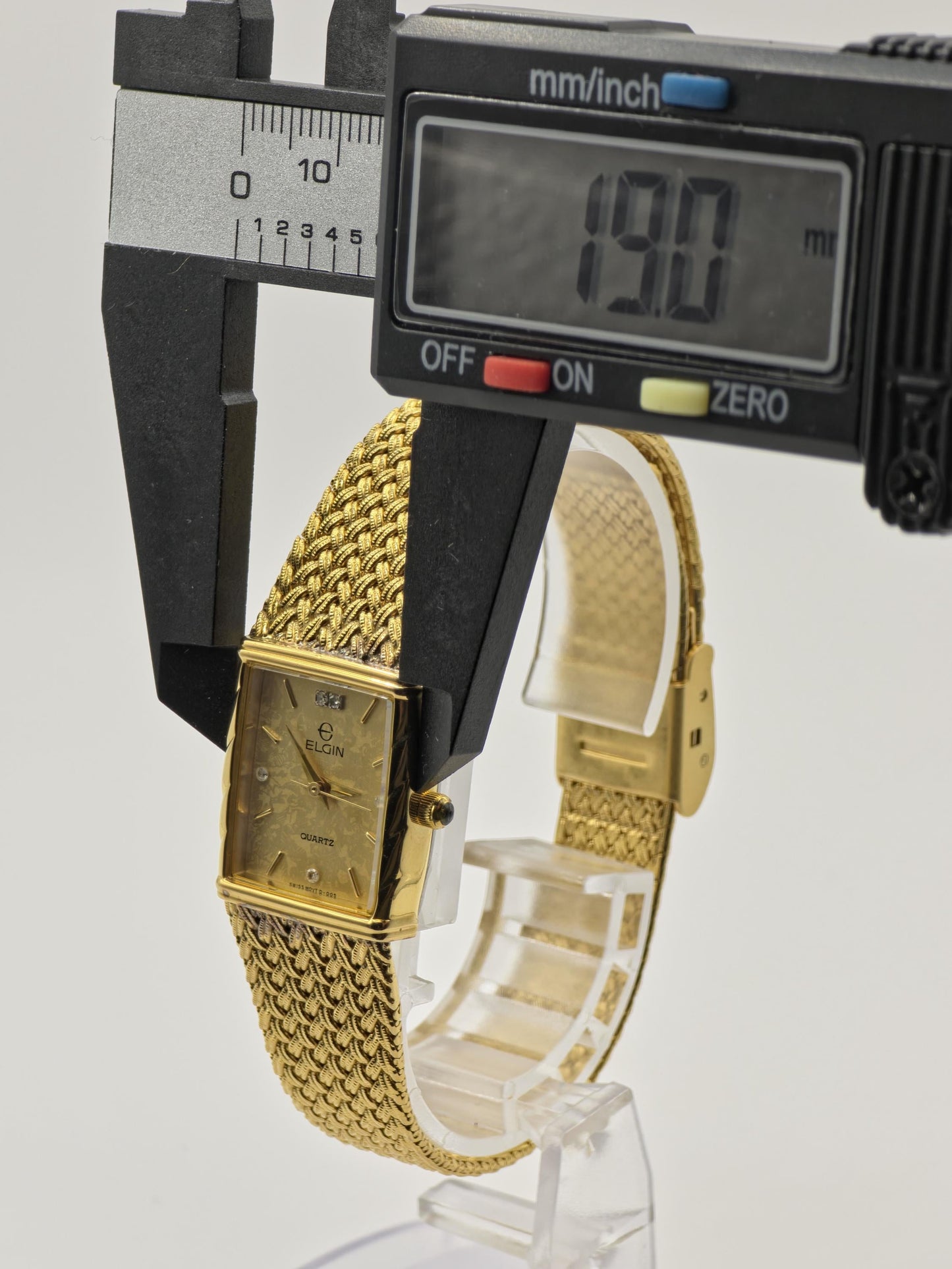 Elgin Gold-Tone Quartz Wristwatch Stainless Steel Mesh Bracelet Women Vintage | - 84