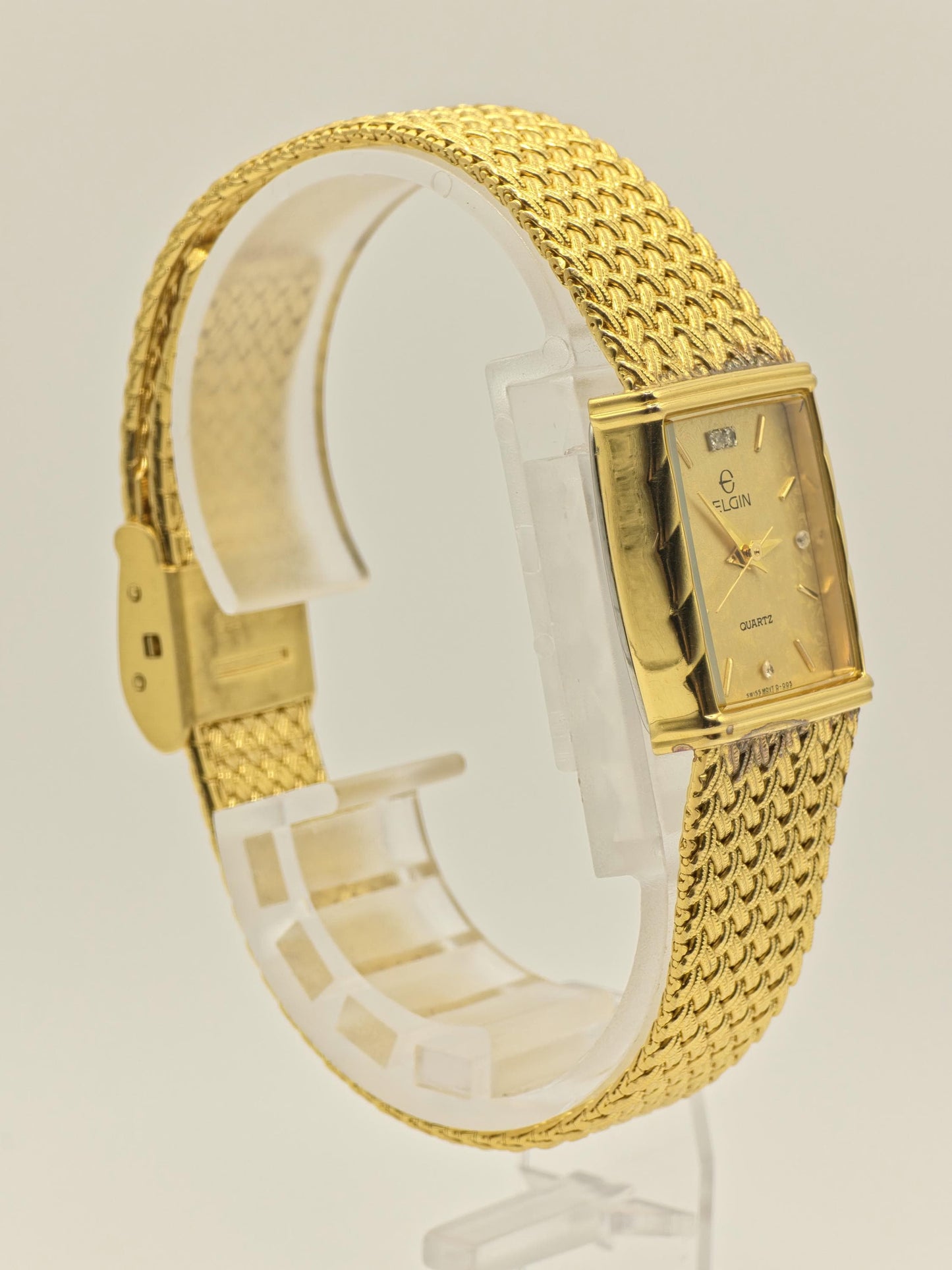 Elgin Gold-Tone Quartz Wristwatch Stainless Steel Mesh Bracelet Women Vintage | - 84