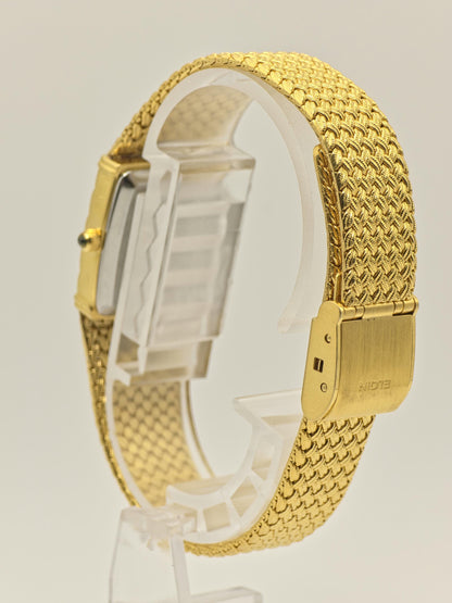 Elgin Gold-Tone Quartz Wristwatch Stainless Steel Mesh Bracelet Women Vintage | - 84