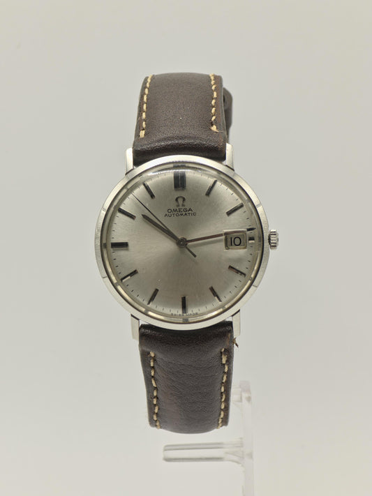 Omega Automatic Stainless Steel Date Silver Dial Leather Strap Men Vintage | - 85