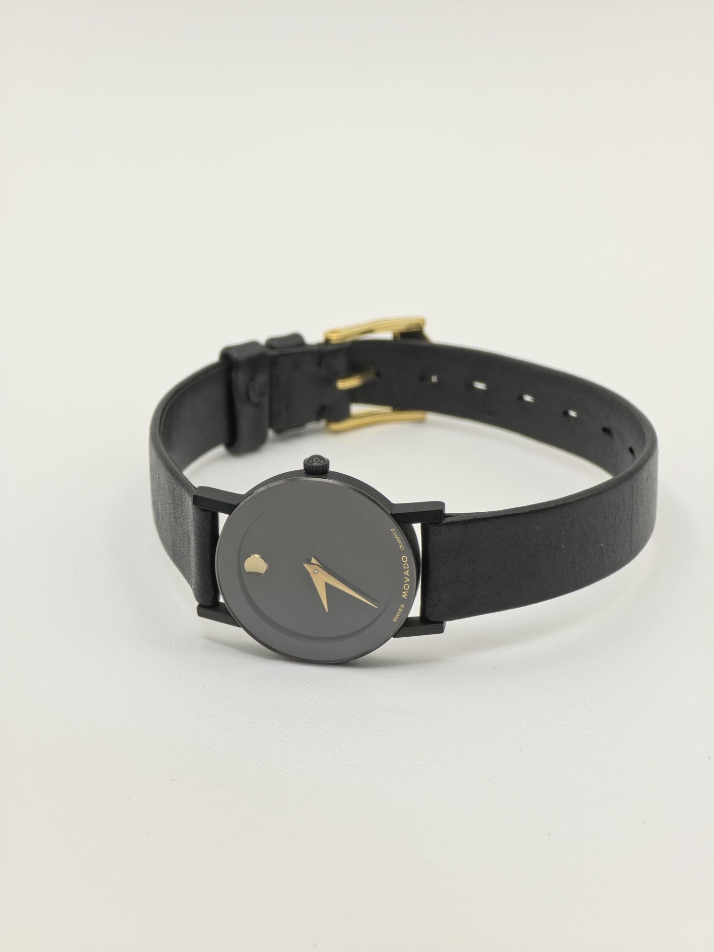 Movado Museum Quartz Black Dial Leather Strap Swiss Made Women Vintage | - 86