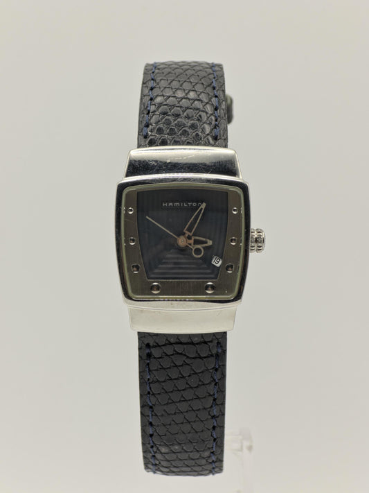 Hamilton Quartz Square Women Watch Black Dial Leather Strap Ref. 6329 | - 90