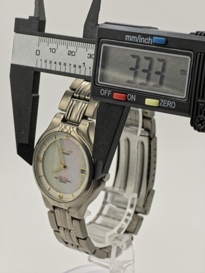 Elgin Titanium Solar Drive Watch | Model FK 1066 C | Mother of Pearl Dial | Unisex | Diamonds | - 119