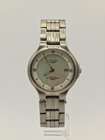 Elgin Titanium Solar Drive Watch | Model FK 1066 C | Mother of Pearl Dial | Unisex | Diamonds | - 119