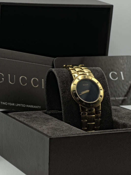 Gucci Gold Tone Watch | Model 3300.2.L | Black Dial | Swiss Made | Box & Warranty | Women | - 124
