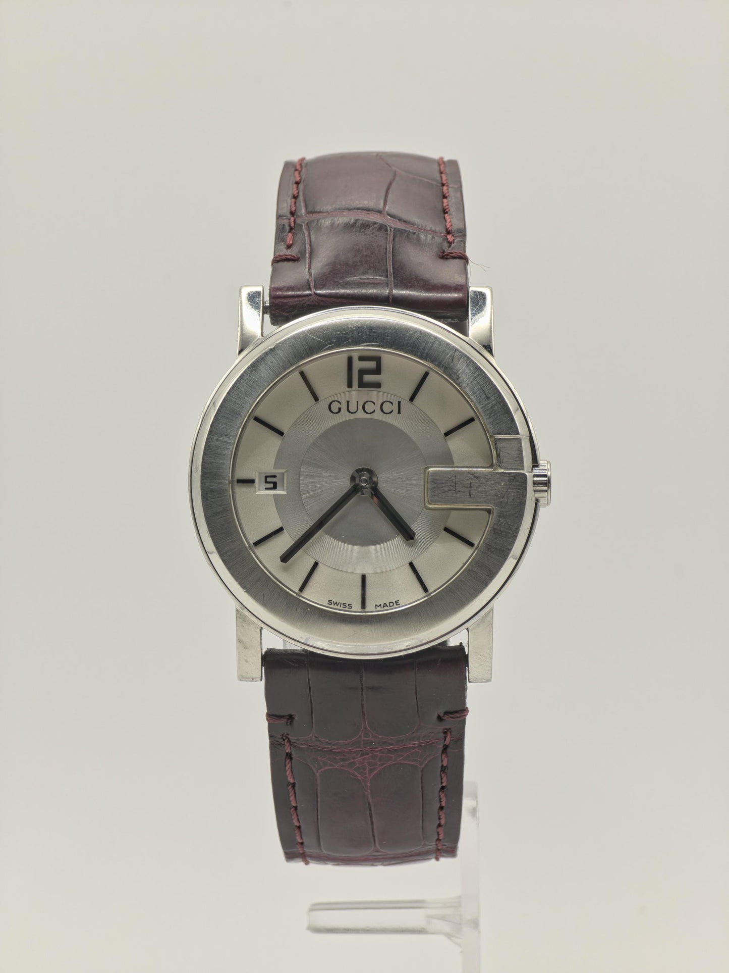 Gucci Unisex Swiss Quartz Watch Silver Dial Brown Leather Strap Ref. 101J 10021444 | - 96