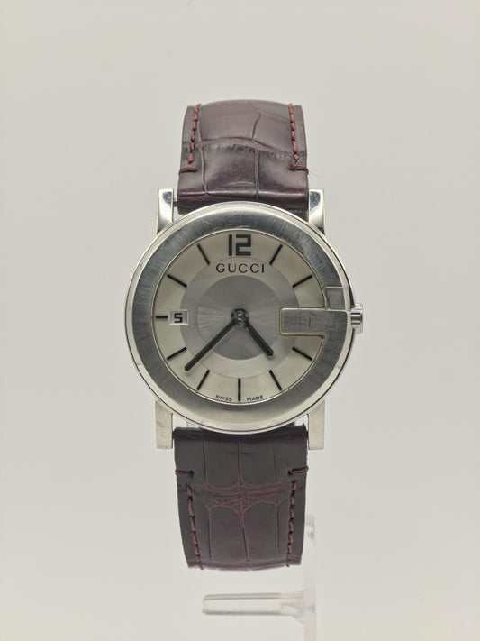 Gucci Unisex Swiss Quartz Watch Silver Dial Brown Leather Strap Ref. 101J 10021444 | - 96