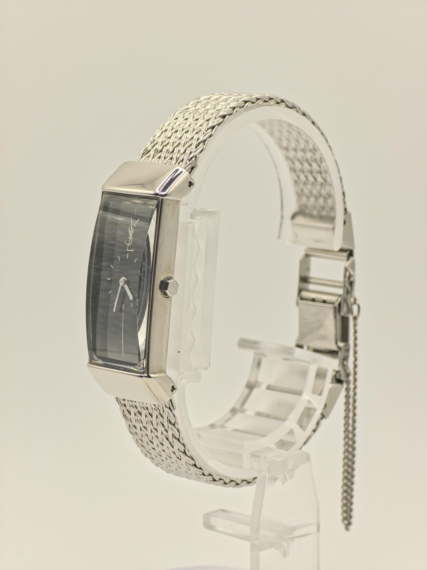 YSL Women’s Quartz Watch Rectangular Case Stainless Steel Mesh Bracelet Black Dial Ref. 770551 | - 100