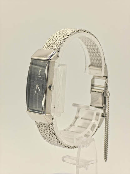 YSL Women’s Quartz Watch Rectangular Case Stainless Steel Mesh Bracelet Black Dial Ref. 770551 | - 100