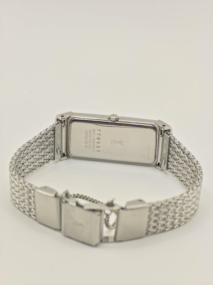 YSL Women’s Quartz Watch Rectangular Case Stainless Steel Mesh Bracelet Black Dial Ref. 770551 | - 100