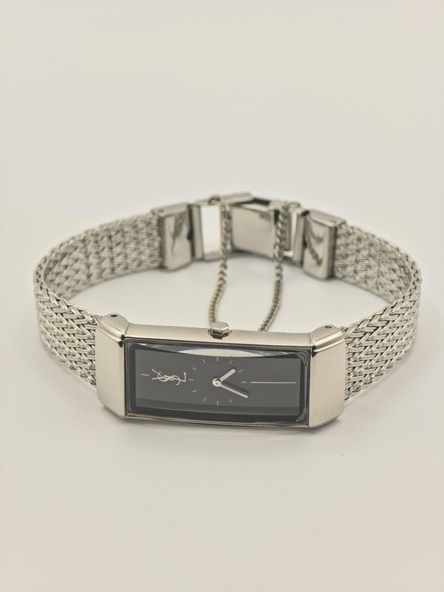 YSL Women’s Quartz Watch Rectangular Case Stainless Steel Mesh Bracelet Black Dial Ref. 770551 | - 100