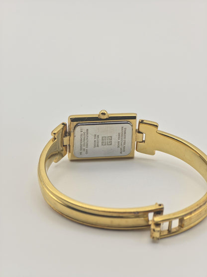 Givenchy Women Quartz Watch Gold Tone Bracelet Black Dial Diamonds | - 104