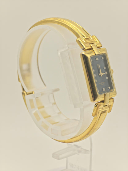 Givenchy Women Quartz Watch Gold Tone Bracelet Black Dial Diamonds | - 104