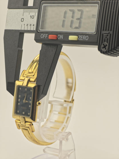 Givenchy Women Quartz Watch Gold Tone Bracelet Black Dial Diamonds | - 104