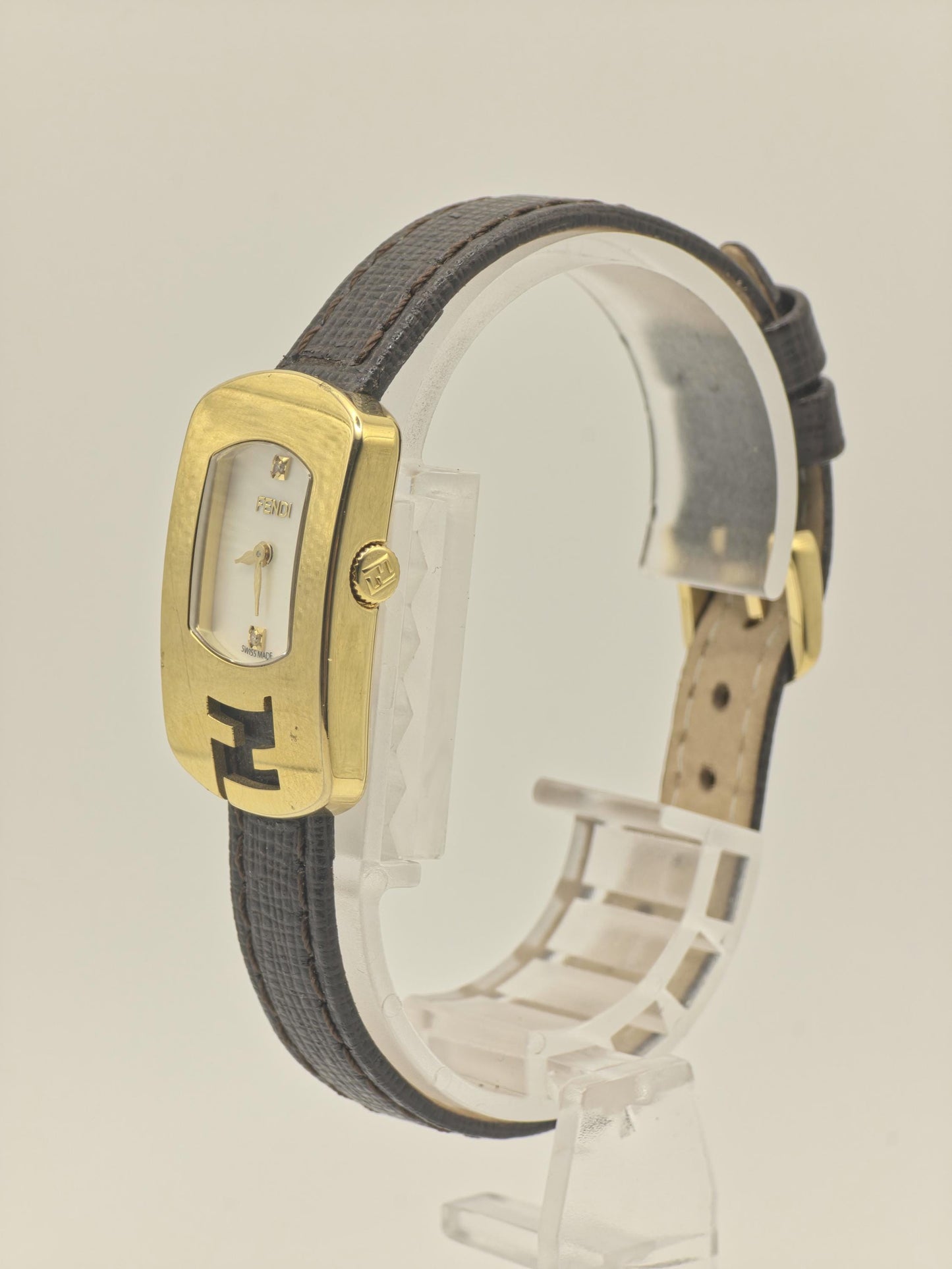 Fendi Women Quartz Watch Gold Tone Case Leather Strap Swiss Made | - 105
