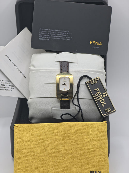 Fendi Women Quartz Watch Gold Tone Case Leather Strap Swiss Made | - 105