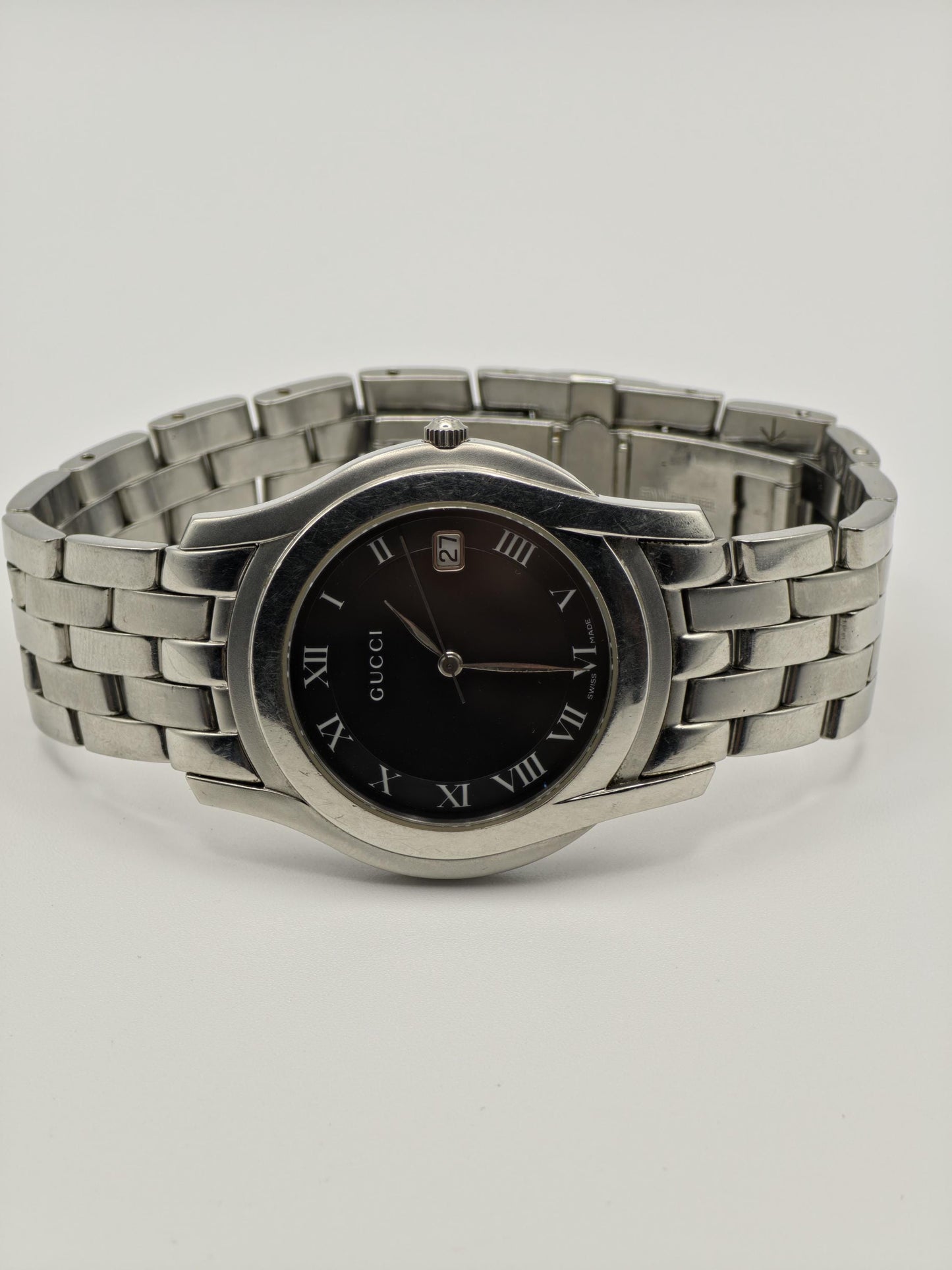 Gucci Men’s Black Dial Date Watch Stainless Steel Swiss Made 5500M | – 130