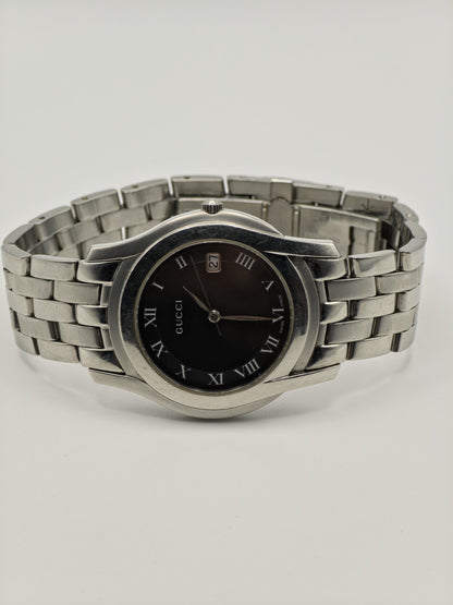 Gucci Men’s Black Dial Date Watch Stainless Steel Swiss Made 5500M | – 130