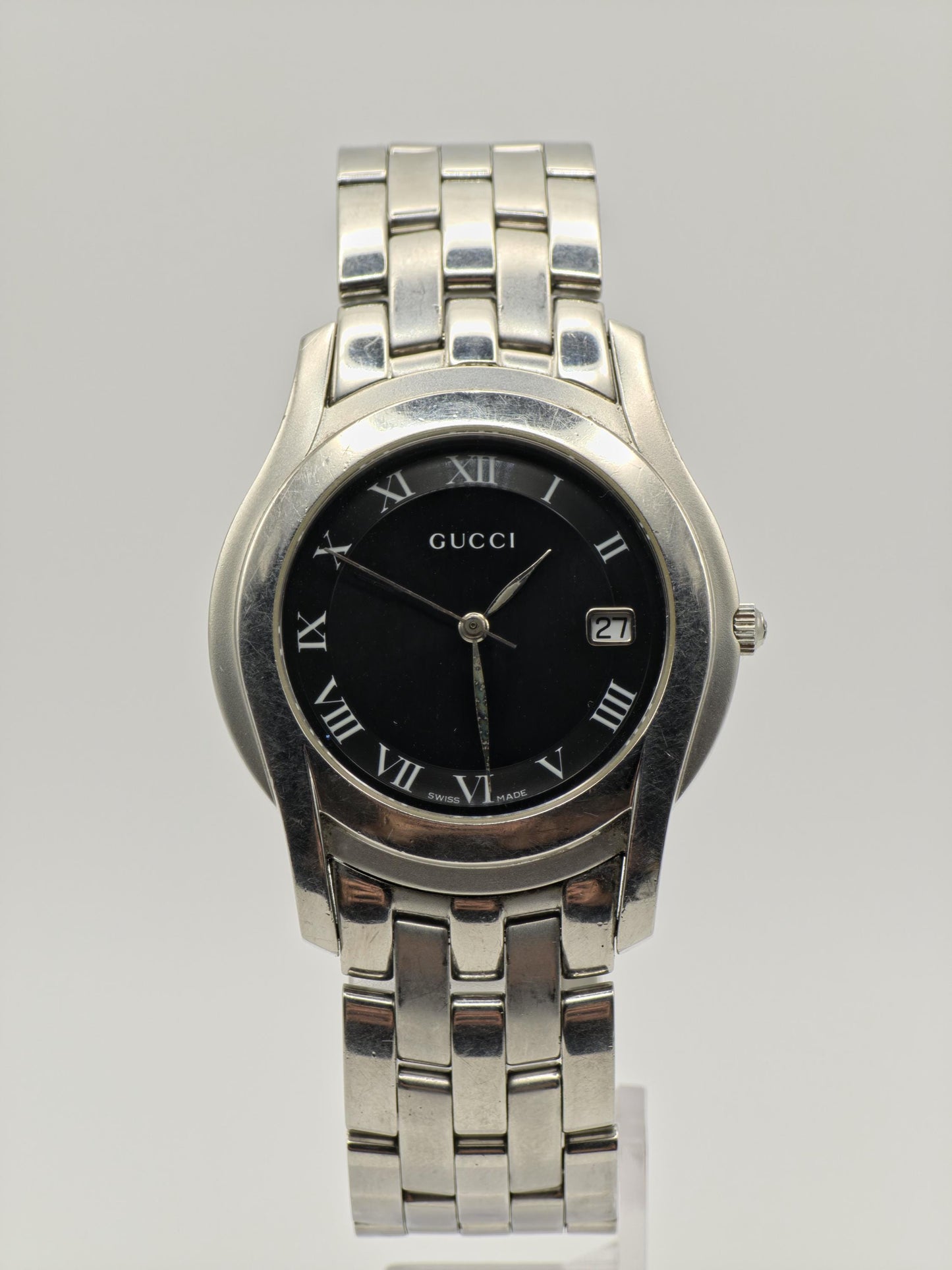 Gucci Men’s Black Dial Date Watch Stainless Steel Swiss Made 5500M | – 130
