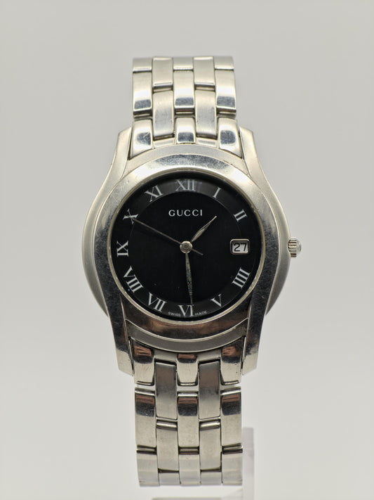 Gucci Men’s Black Dial Date Watch Stainless Steel Swiss Made 5500M | – 130