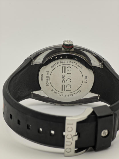 Gucci Men’s Quartz Watch | Model 137.1 | Black Dial | Rubber Strap | Swiss Made | - 118
