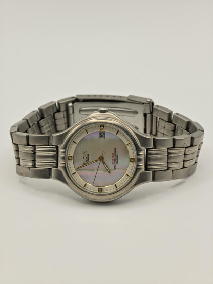 Elgin Titanium Solar Drive Watch | Model FK 1066 C | Mother of Pearl Dial | Unisex | Diamonds | - 119
