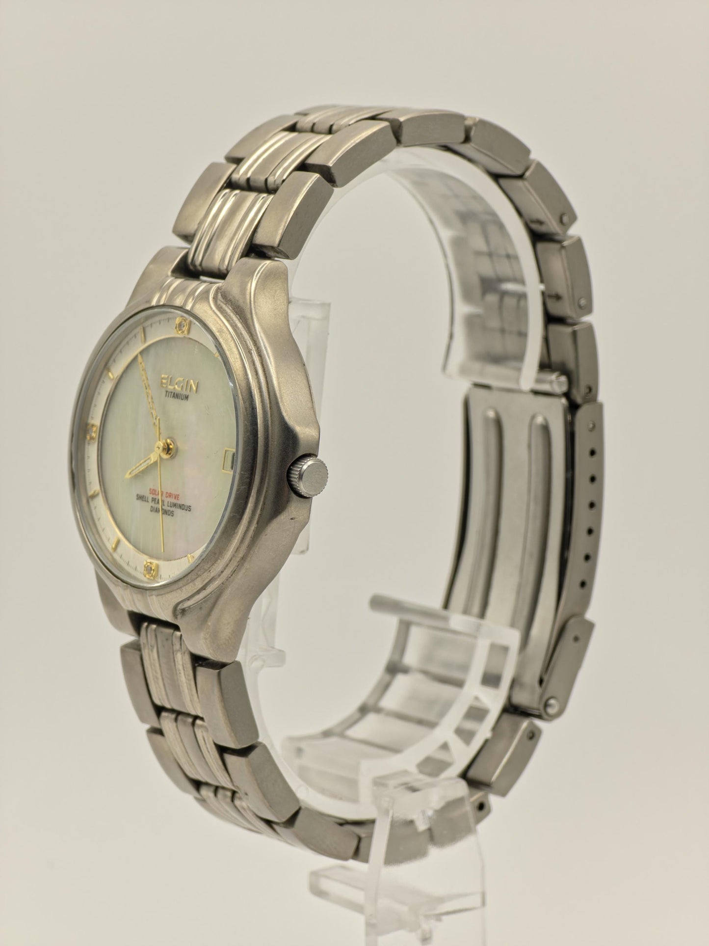 Elgin Titanium Solar Drive Watch | Model FK 1066 C | Mother of Pearl Dial | Unisex | Diamonds | - 119