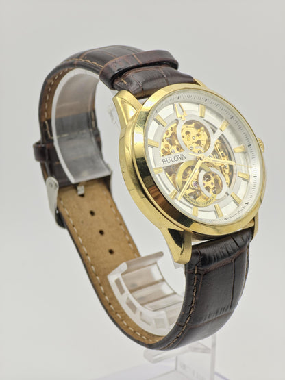 Bulova 97A138 Men Automatic Skeleton Watch Gold Tone Box Only | - 180