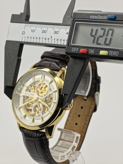 Bulova 97A138 Men Automatic Skeleton Watch Gold Tone Box Only | - 180