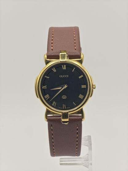 Gucci 3400M Gold-Plated Black Dial Leather Strap Unisex Watch | - 192