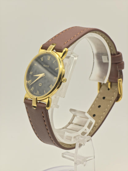 Gucci 3400M Gold-Plated Black Dial Leather Strap Unisex Watch | - 192