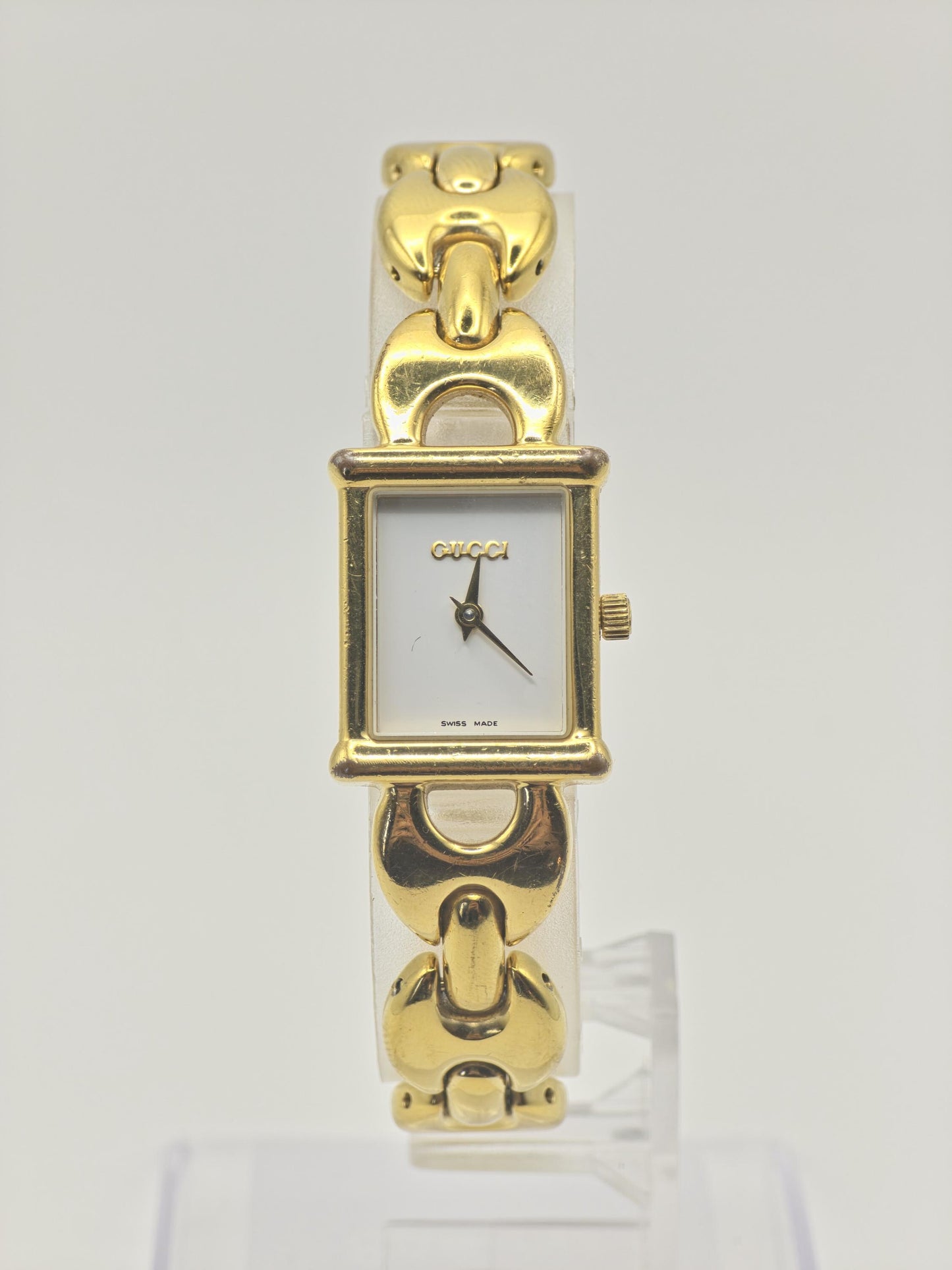 Gucci 1800L Gold Tone Square Watch Women with Extra Black & Red Strap + Box -211