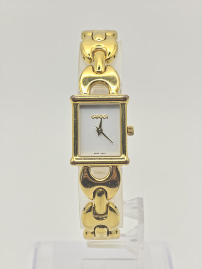 Gucci 1800L Gold Tone Square Watch Women with Extra Black & Red Strap + Box -211
