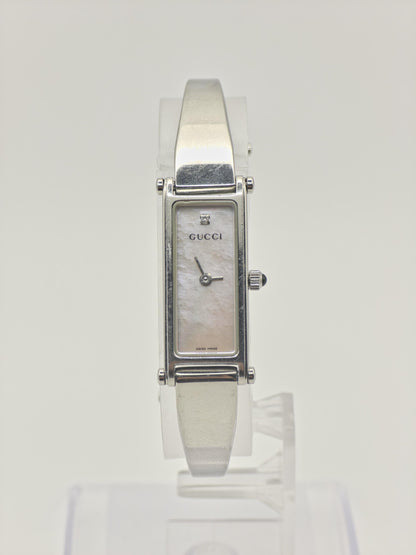 Gucci 1500L Silver Bangle Watch Women Mother of Pearl Dial Diamond with Box -212