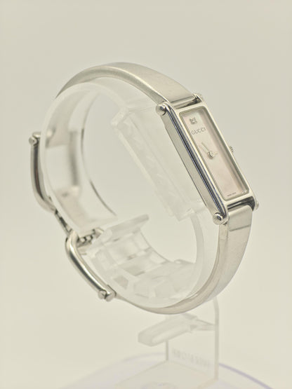 Gucci 1500L Silver Bangle Watch Women Mother of Pearl Dial Diamond with Box -212
